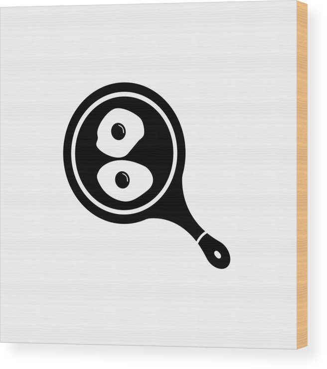 656x740 Egg In Frying Pan Vector Icon, Breakfast Icon Wood Print