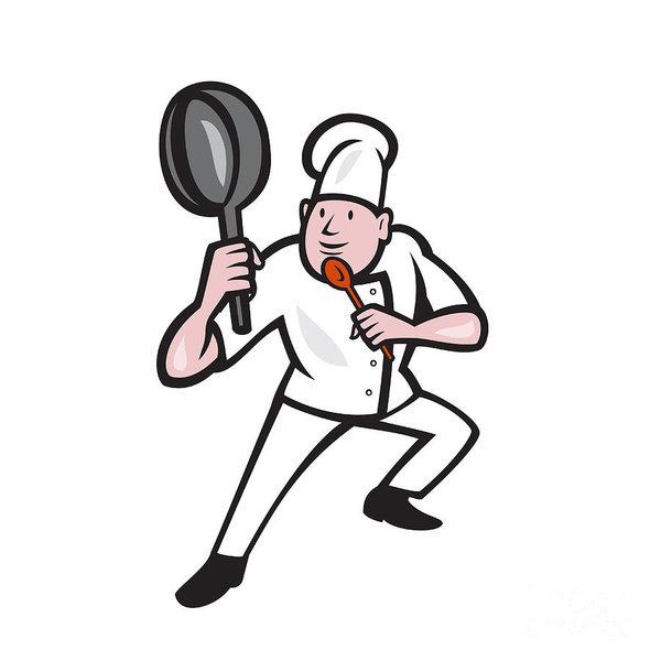 600x600 chef cook holding frying pan kung fu stance cartoon poster
