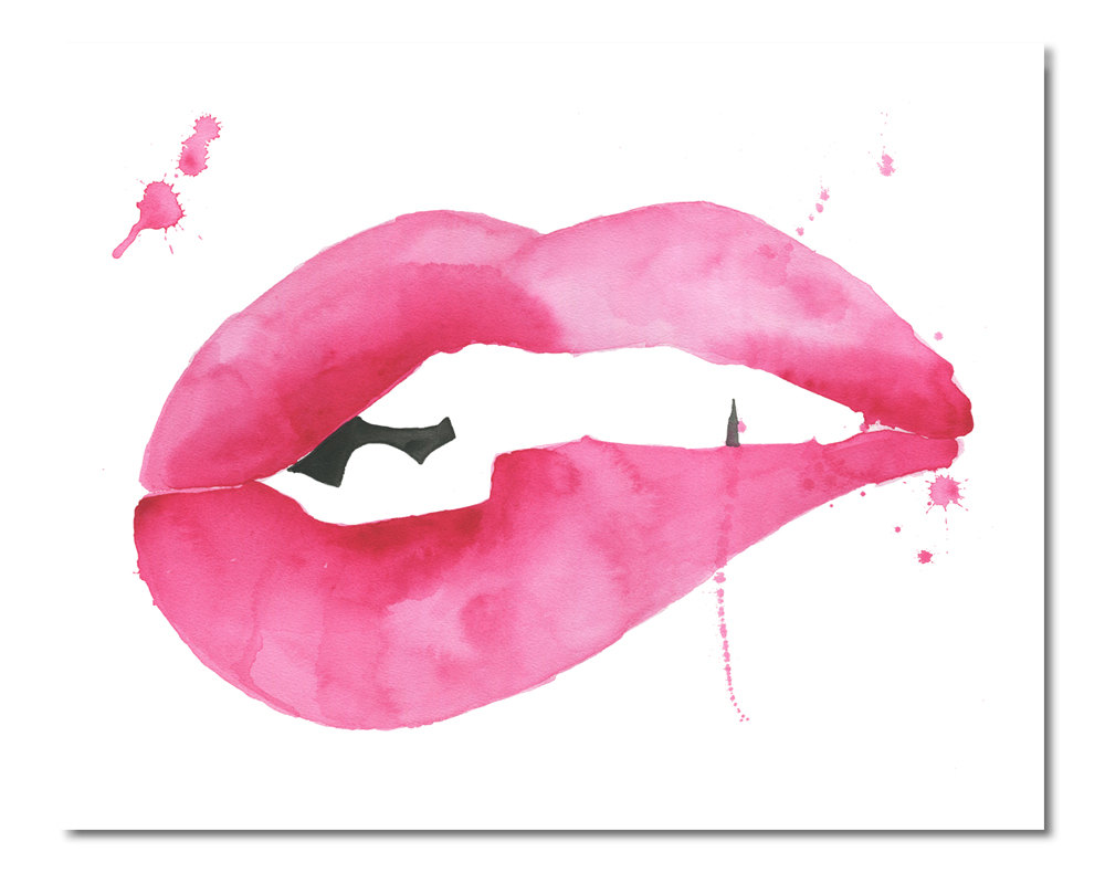 1000x800 Stella Watercolor Lips Print Biting Lip Lips Wall Art Fashion Etsy