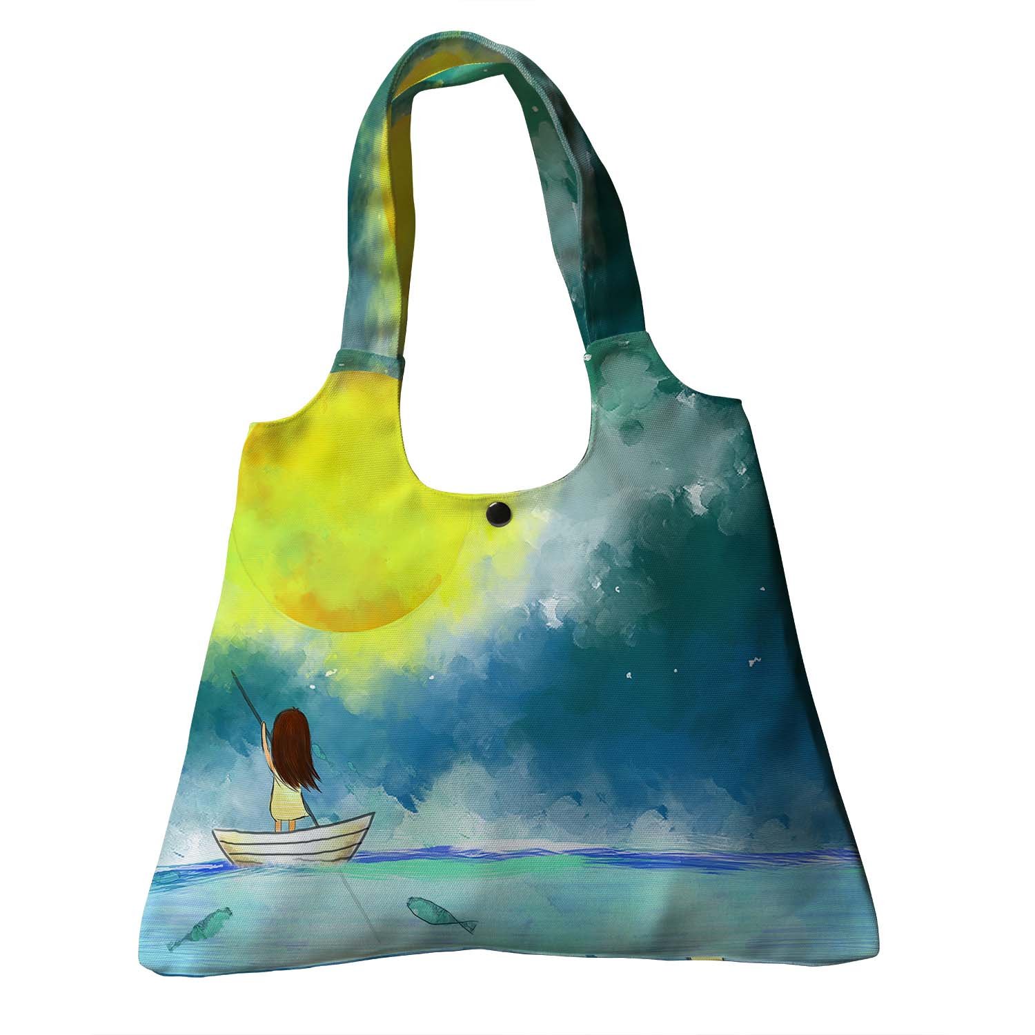 1500x1500 Custom Full Moon Sea Ocean Fishes Drawing Of Lonely