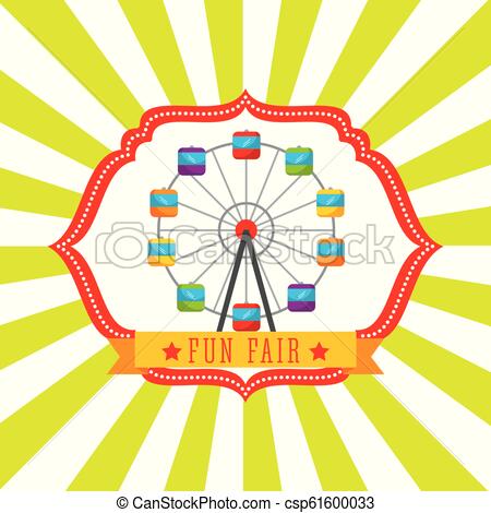 450x470 Ferris Wheel Carnival Fun Fair Retro Label Vector Illustration
