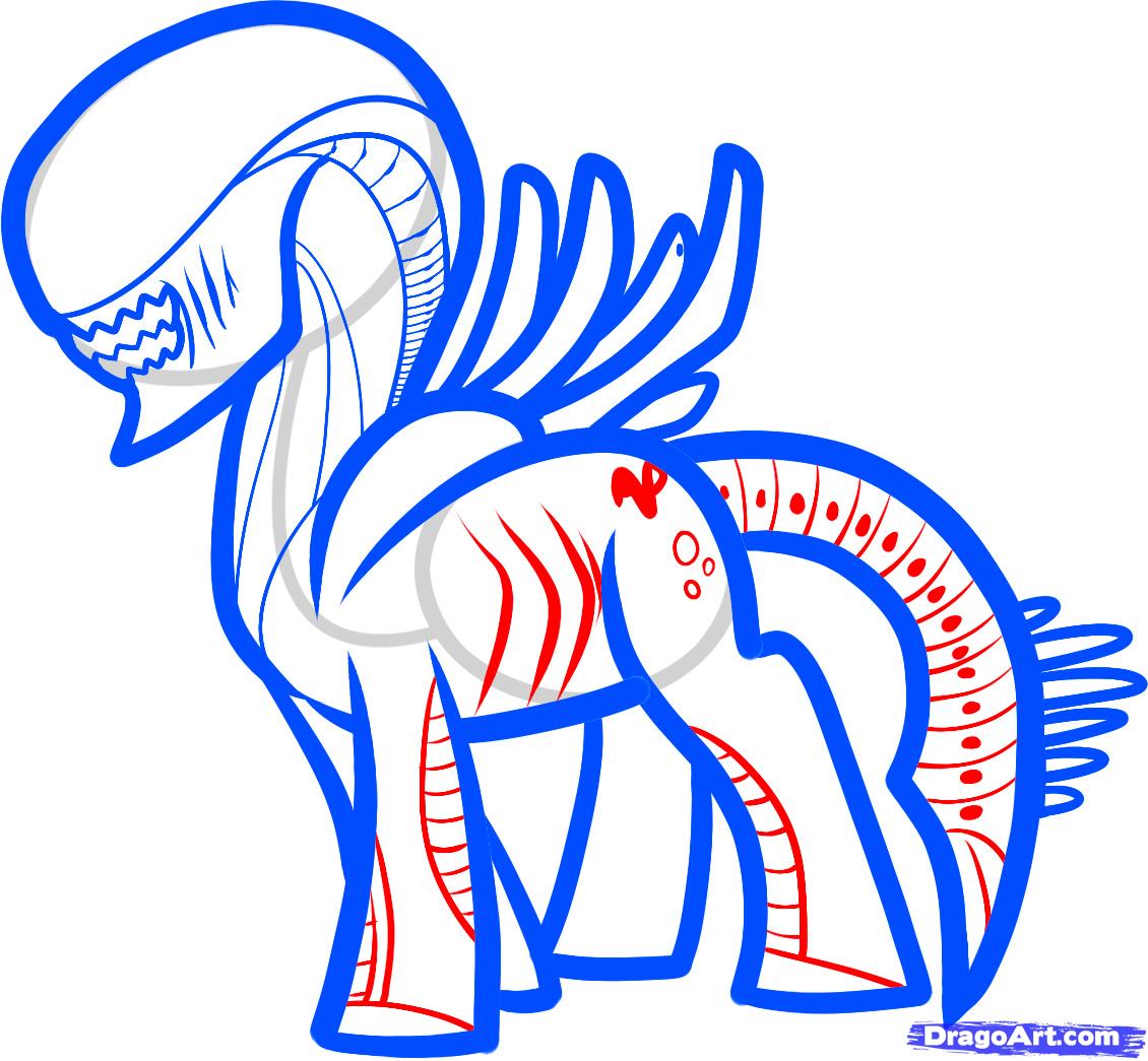 1130x1045 Step How To Draw An Alien Pony, Xenomorph Pony