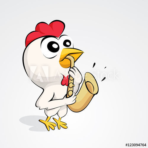 500x500 Cartoon Chicken Playing Saxophone Vector Illustration Of Funny