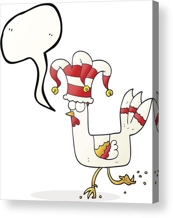 593x750 Speech Bubble Cartoon Chicken Running In Funny Hat Acrylic Print