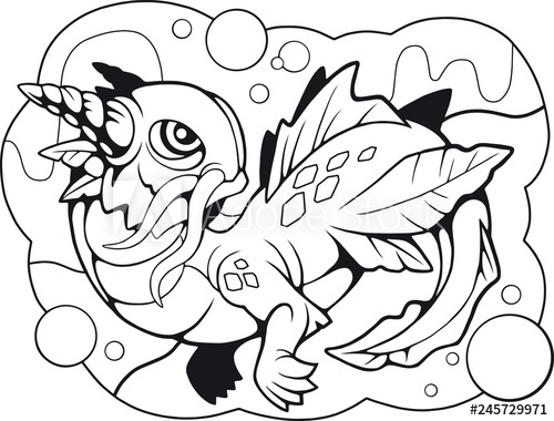 500x380 Cartoon Little Water Dragon, Coloring Book, Funny Illustration