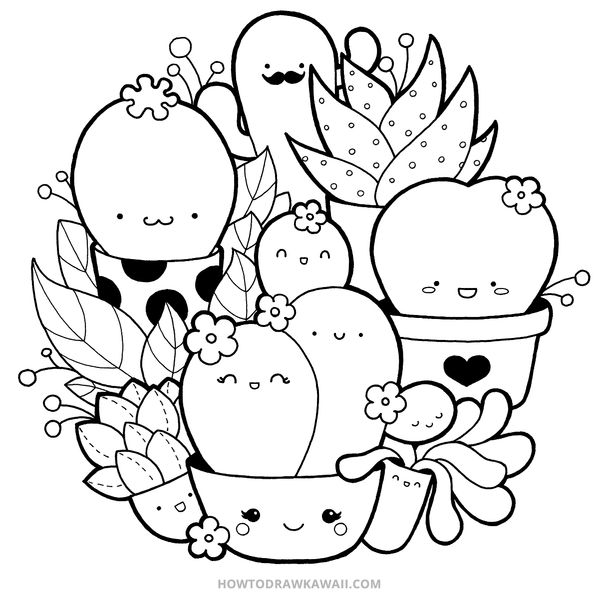1200x1200 How To Draw Kawaii Succulents, Kawaii Doodle, Step
