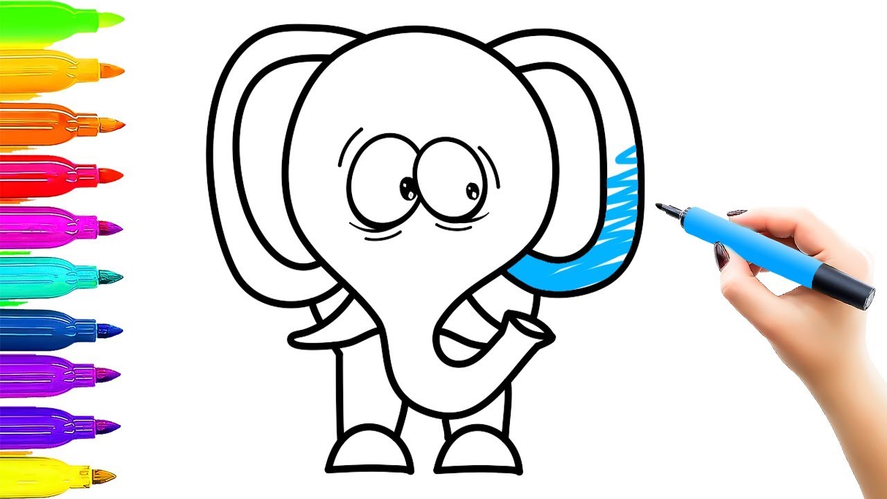 1280x720 Elephant Coloring Drawing For Kids How To Draw Funny Animals