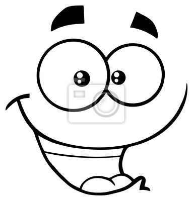 383x400 Black And White Happy Cartoon Funny Face With Smiling Expression