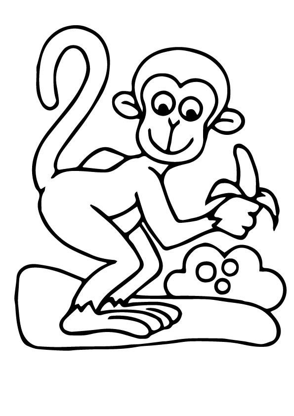 595x842 Funny Monkey Coloring Pages Eating Banana