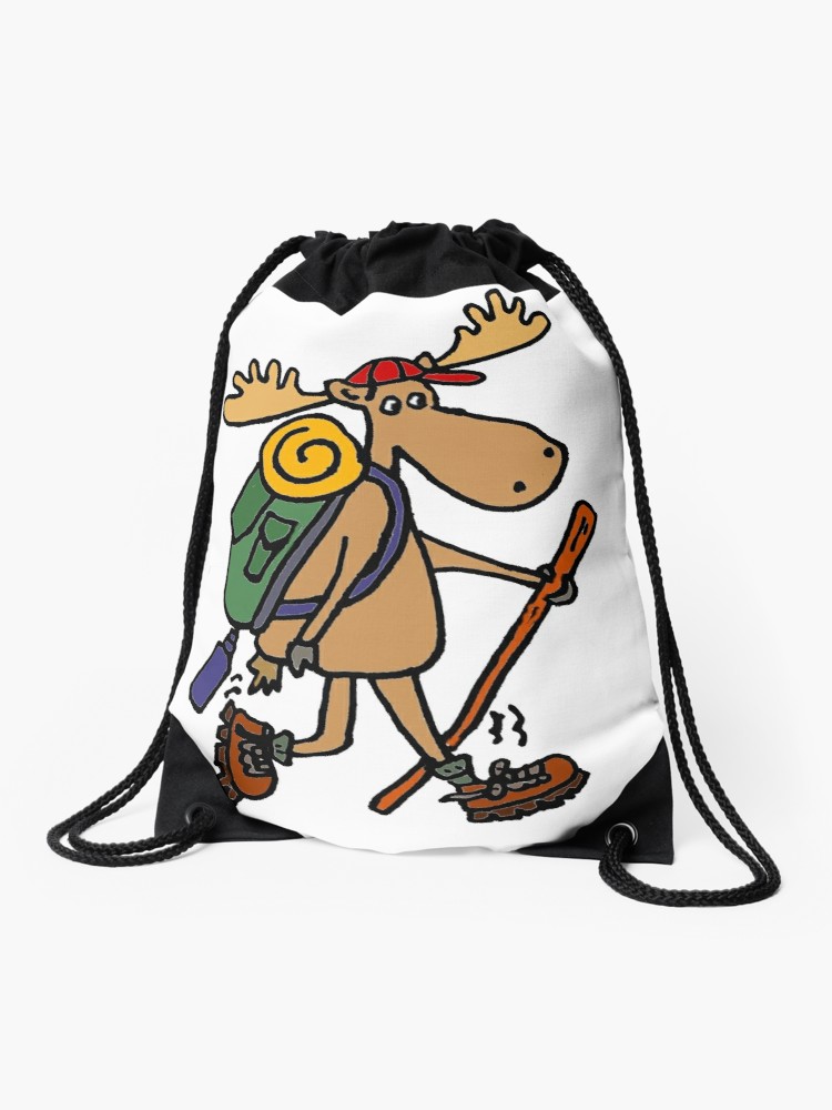 750x1000 Funny Cool Moose Hiker Drawstring Bag