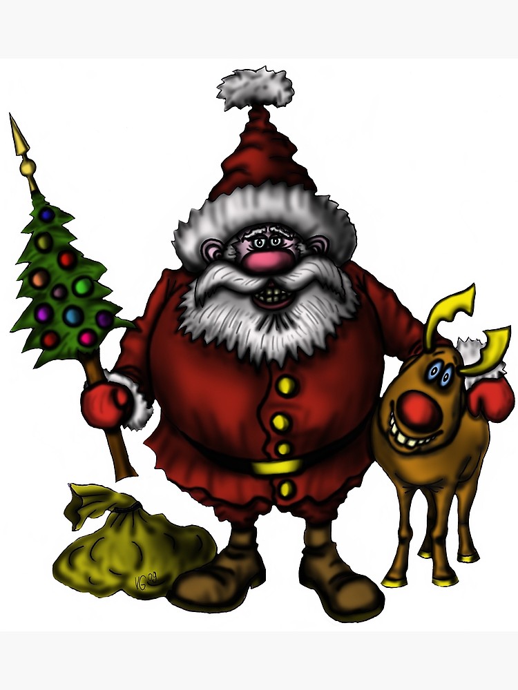 750x1000 Funny Santa Claus With Rudolph Drawing Photographic Print