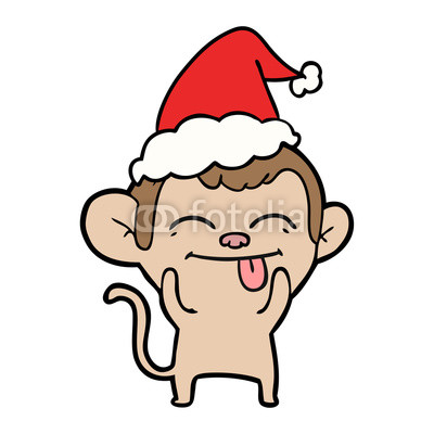 400x400 Funny Line Drawing Of A Monkey Wearing Santa Hat Buy Photos Ap