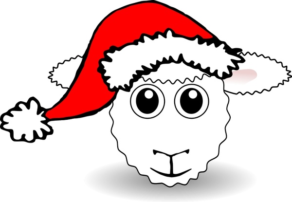 600x415 Funny Sheep Face White Cartoon With Santa Claus Hat Free Vector