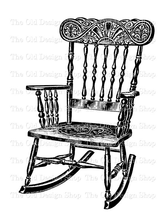 570x738 Vintage Rocking Chair Clip Art Illustration Digital Stamp Transfer