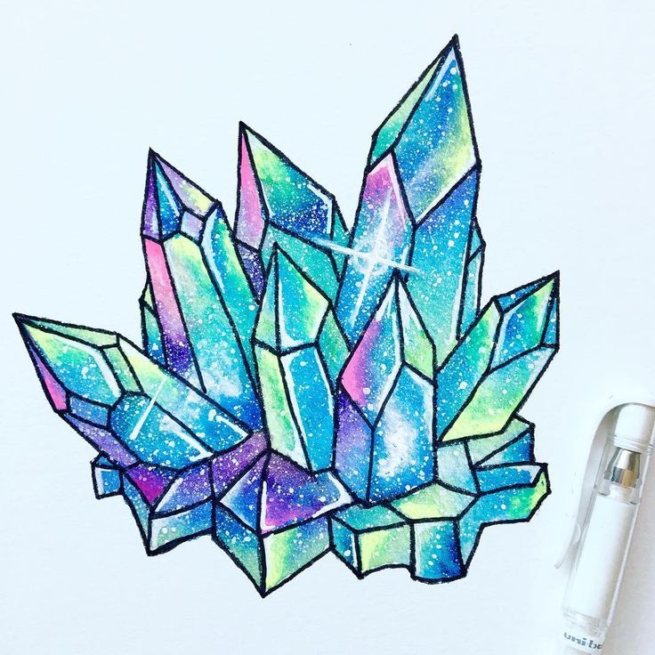 736x736 galaxy crystal drawing galaxy, moon stars in watercolor