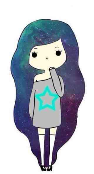 320x593 Galaxy Hair Cool Art Kawaii Girl Drawings, Kawaii Drawings