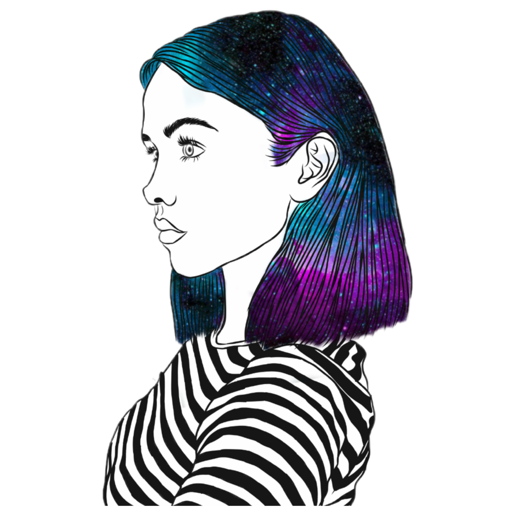 1773x1773 Woman Girls Haircolor Pencilsketch Galaxymakeup Galaxy