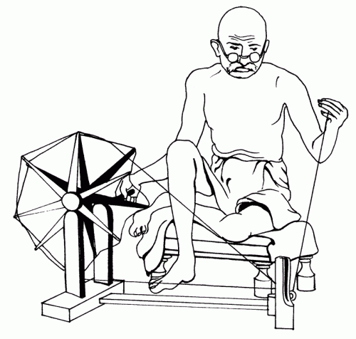 500x476 Bapu Gandhi With Charkha Coloring Pages Sheets Interiors