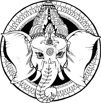 392x400 Illustration Of An Elephant Ganesha, A Hindu God Black And White