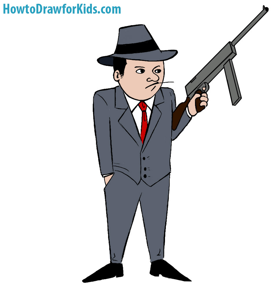 969x1000 How To Draw A Gangster For Kids How To Draw For Kids