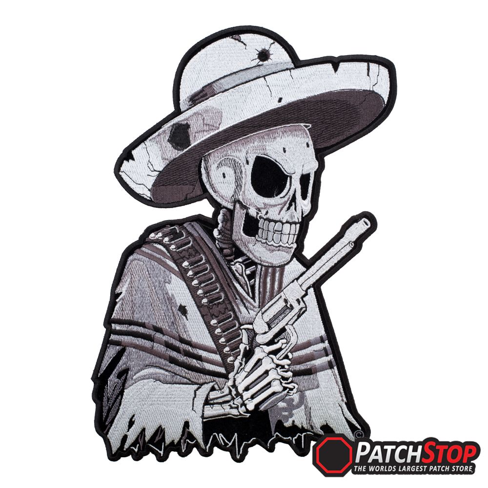 1000x1000 Subdued Mexican Gunslinger Skull Patch