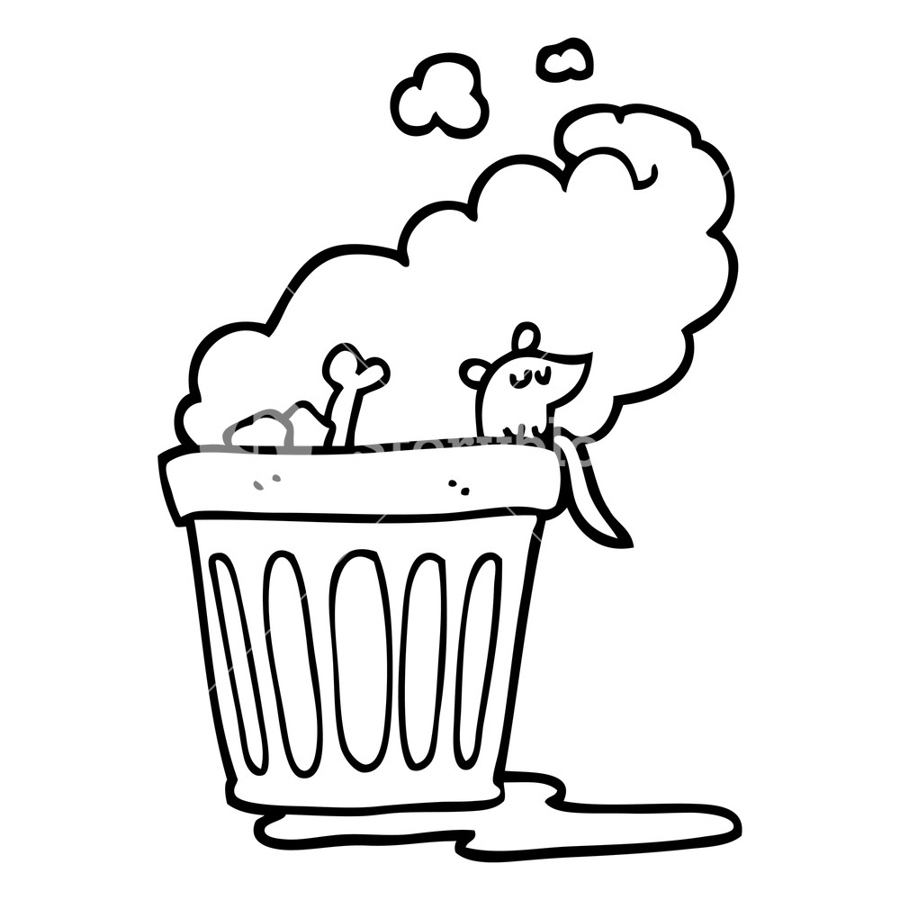 1000x1000 Black And White Cartoon Smelly Garbage Can Royalty Free Stock