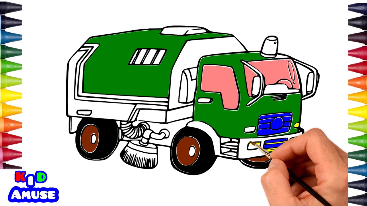 1280x720 Drawing For Kids How To Draw A Garbage Truck Painting Art