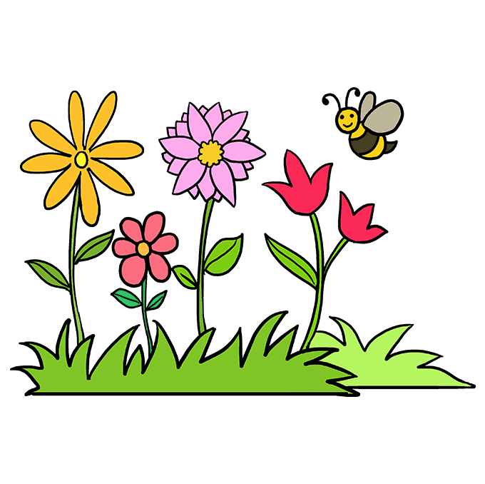 680x678 How To Draw A Flower Garden