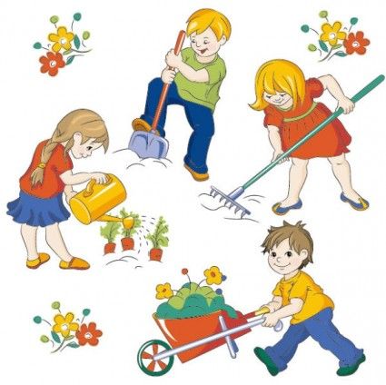 425x424 Cartoon Children Vector Interesting Children, Garden