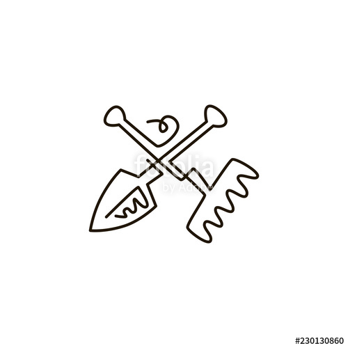 500x500 Vector Line Icon Rake And Shovel Garden Tools One Line Drawing