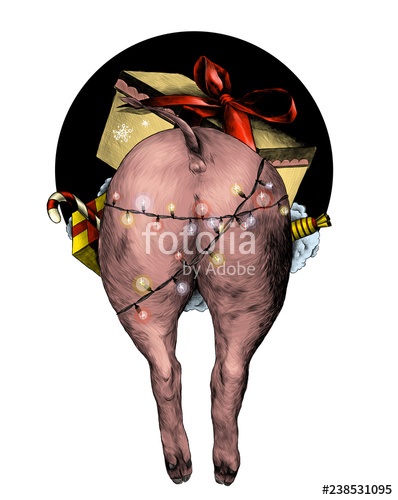398x500 Ass Christmas Pig Wrapped Lighted Garland Sticking Out Of The Hole