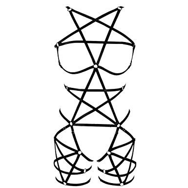 385x385 banssgoth women black body strappy pentagram harness