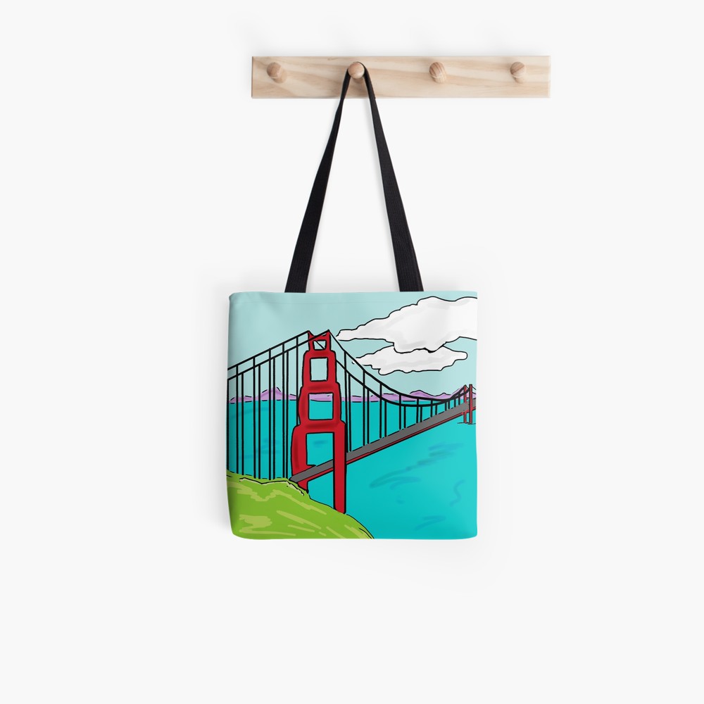 1000x1000 Colorful Golden Gate Bridge California Drawing Tote Bag