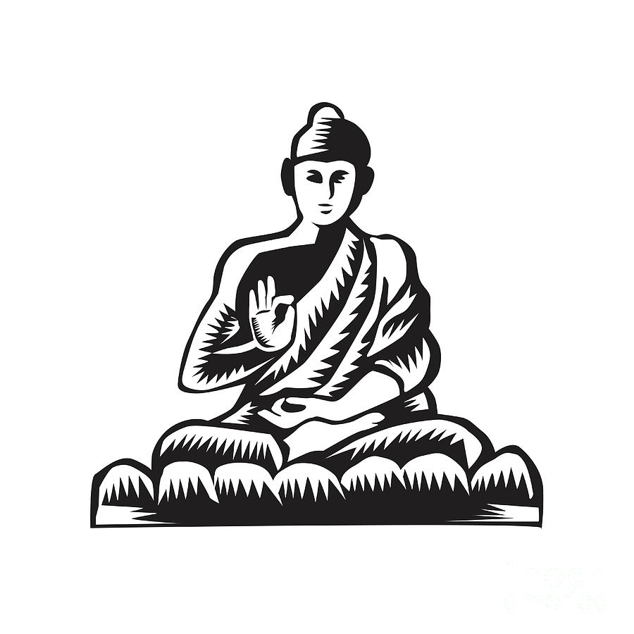 900x900 Buddha Lotus Pose Woodcut Digital Art