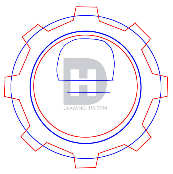 714x720 How To Draw Gears Of War Skull Logo, Step