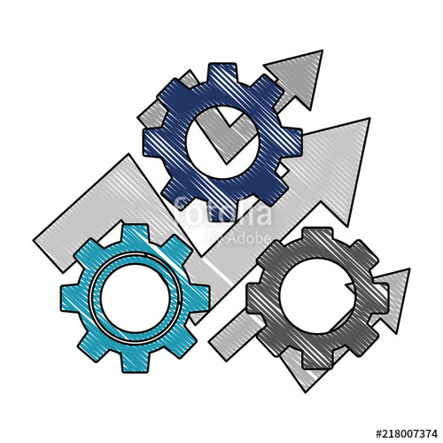 500x500 Business Arrow Financial Gears Progress Work Color Drawing Stock