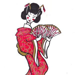 300x300 Geisha With Purple Fan Drawing