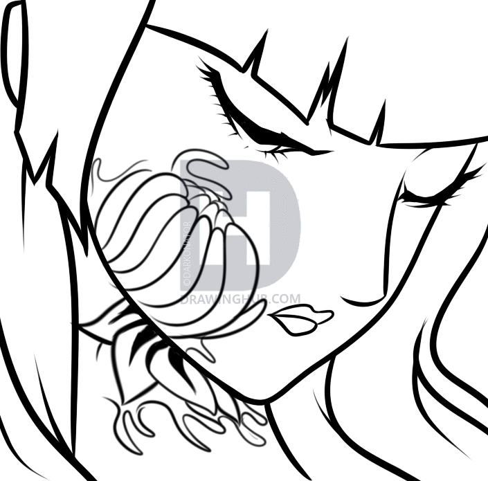 705x695 How To Draw A Dark Geisha, Step