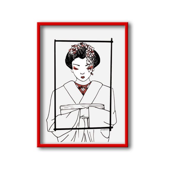 570x570 Freehand Drawing Of A Geisha Download The Digital Pdf File Etsy