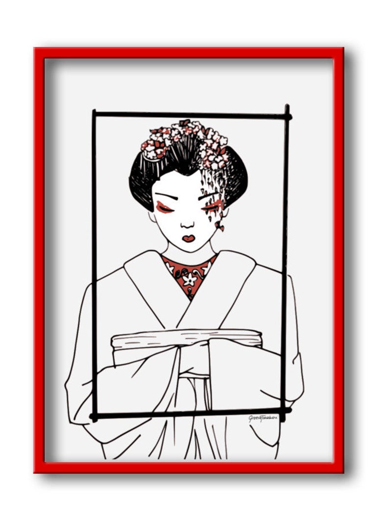 794x1059 Freehand Drawing Of A Geisha Download The Digital Pdf File Etsy