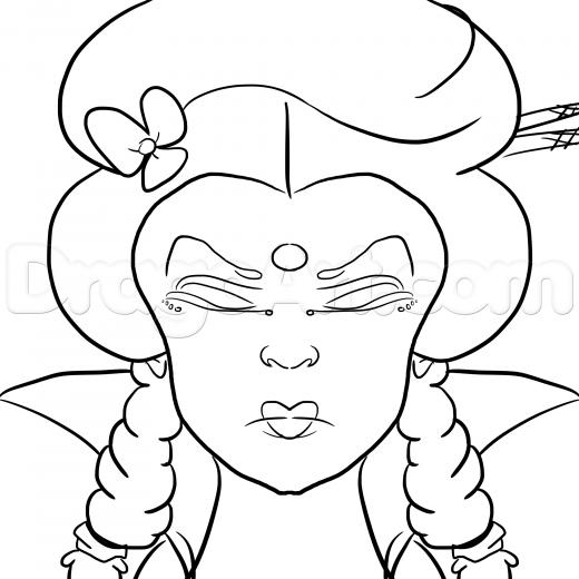 520x520 Learn How To Draw A Geisha Face, Faces, People, Free Step