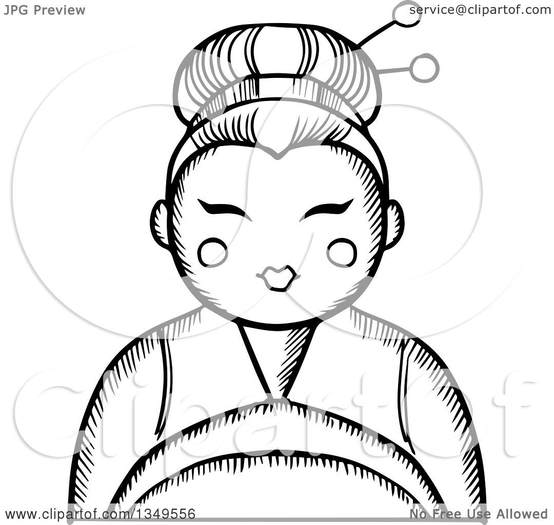 1080x1024 Clipart Of A Black And White Sketched Geisha