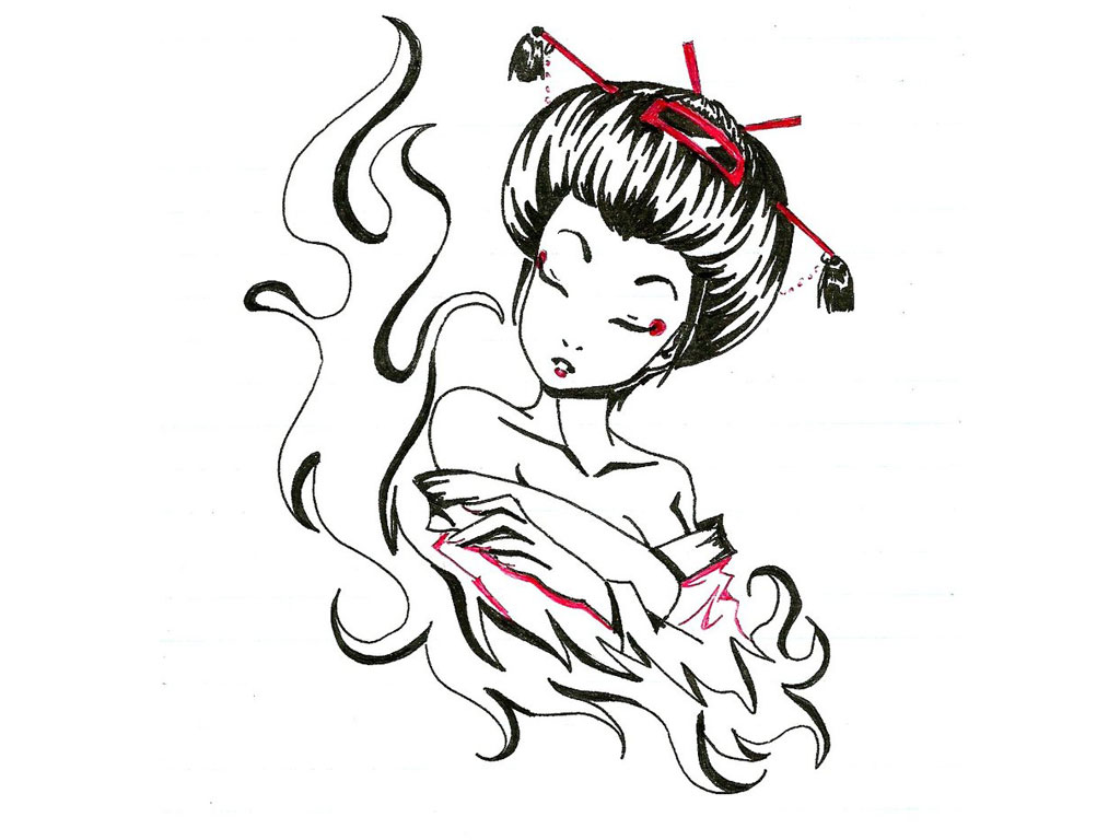 1024x768 Geisha Cartoon