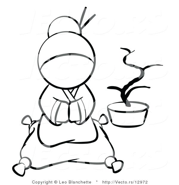 600x620 Geisha Coloring Pages Vector Of Geisha Sitting On A Pillow