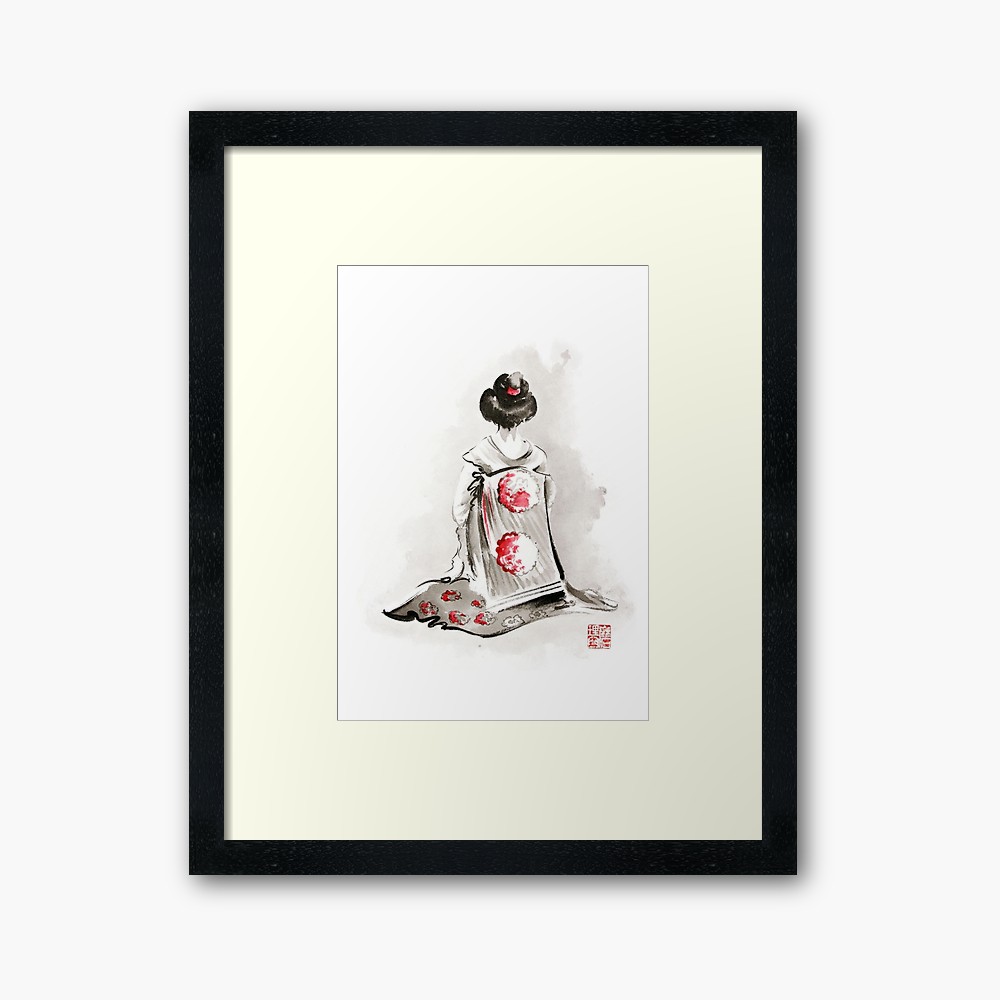 1000x1000 Geisha Girl Drawing Large Poster, Japanese Woman Watercolor Art
