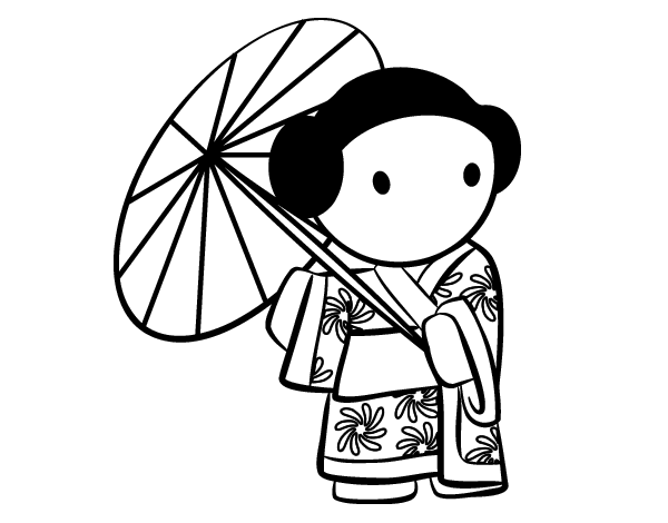 600x470 Geisha With Lady's Umbrella Coloring Page