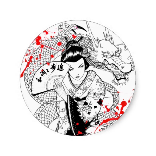512x512 Dragon And Geisha Tattoos Design