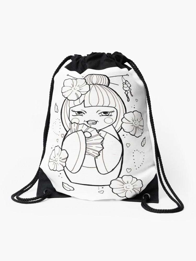 750x1000 Geisha Flash Tattoo Black And White Drawstring Bag