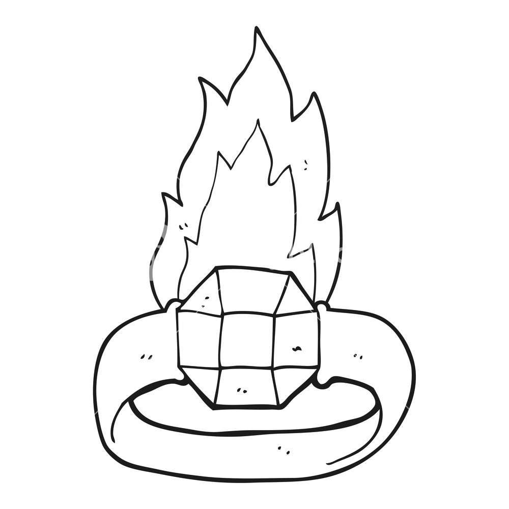 1000x1000 Freehand Drawn Black And White Cartoon Magic Ring With Huge Gem