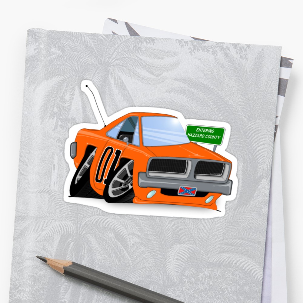 1000x1000 Dodge Charger General Lee Cartoon Sticker